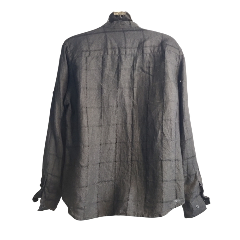 Lauren Ralph Lauren Women's Black Linen Button Up Roll-up Tab Sleeve Shirt Sz PL - Picture 2 of 7